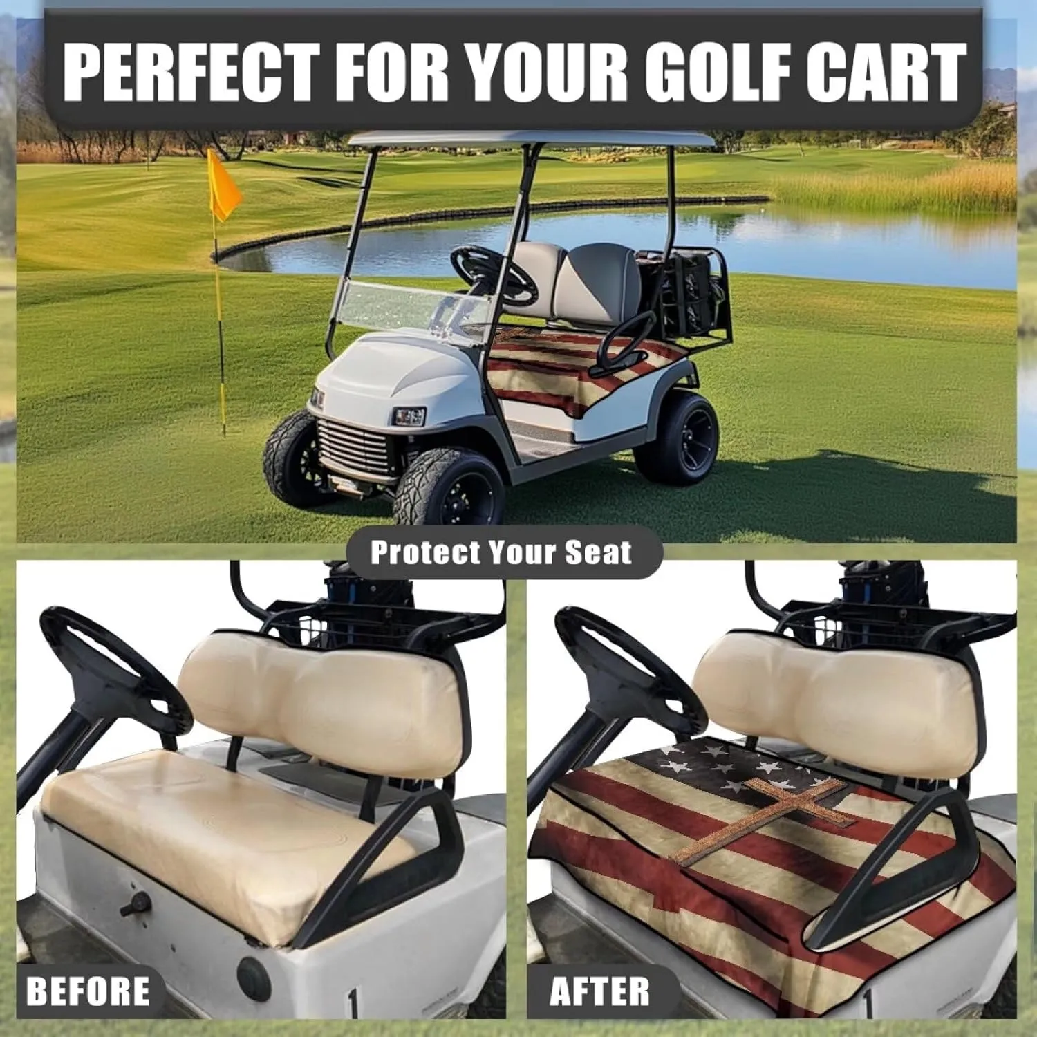 AFPANQZ Golf Cart Seat Cover with Pockets Universal Lightweight Microfiber Golf Cart Seat Blanket Washable Golf Cushion