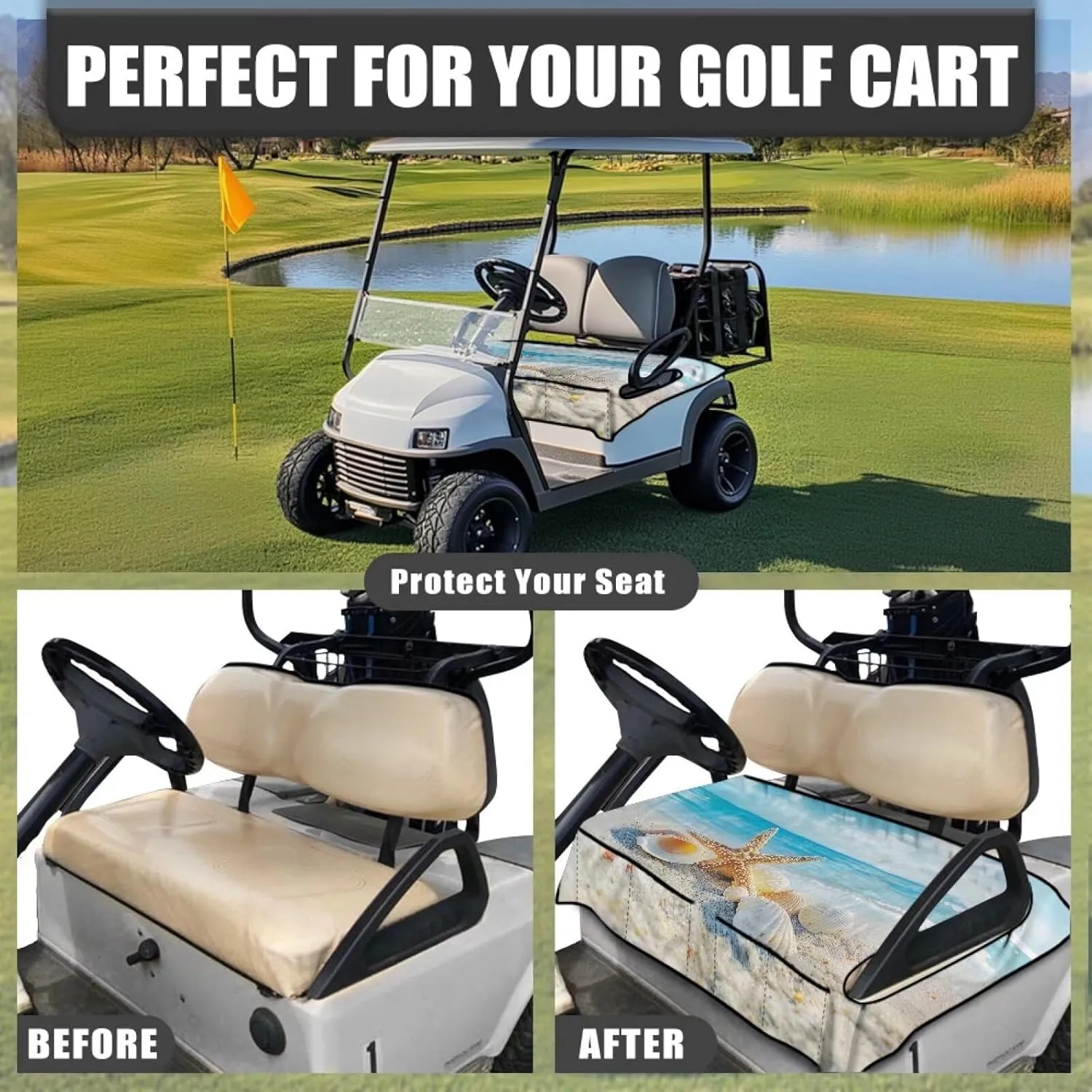 AFPANQZ Golf Seat Cover with Pockets Universal Soft Golf Cart Seat Cover Elastic Washable Golf Seat Protect Cover