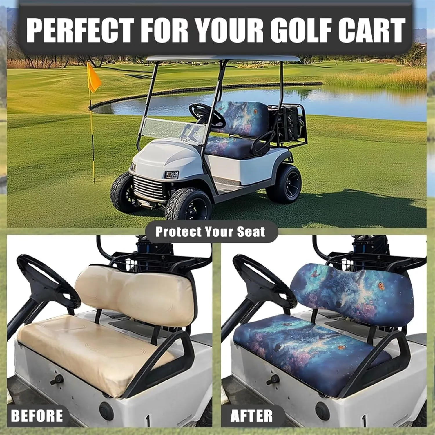 AFPANQZ Universal Golf Cart Seat Cover - Fits Most 2-Person Golf Carts Easy to Install, Club Car Decoration & Protection