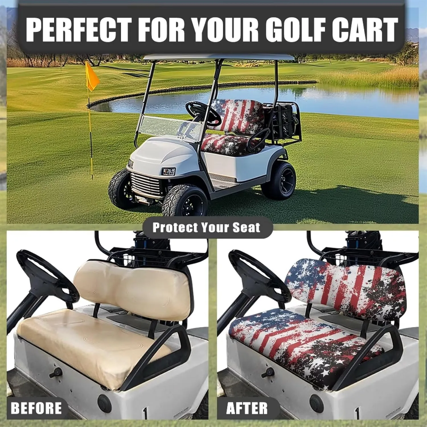AFPANQZ Universal Golf Cart Seat Cover - Fits Most 2-Person Golf Carts Easy to Install, Club Car Decoration & Protection