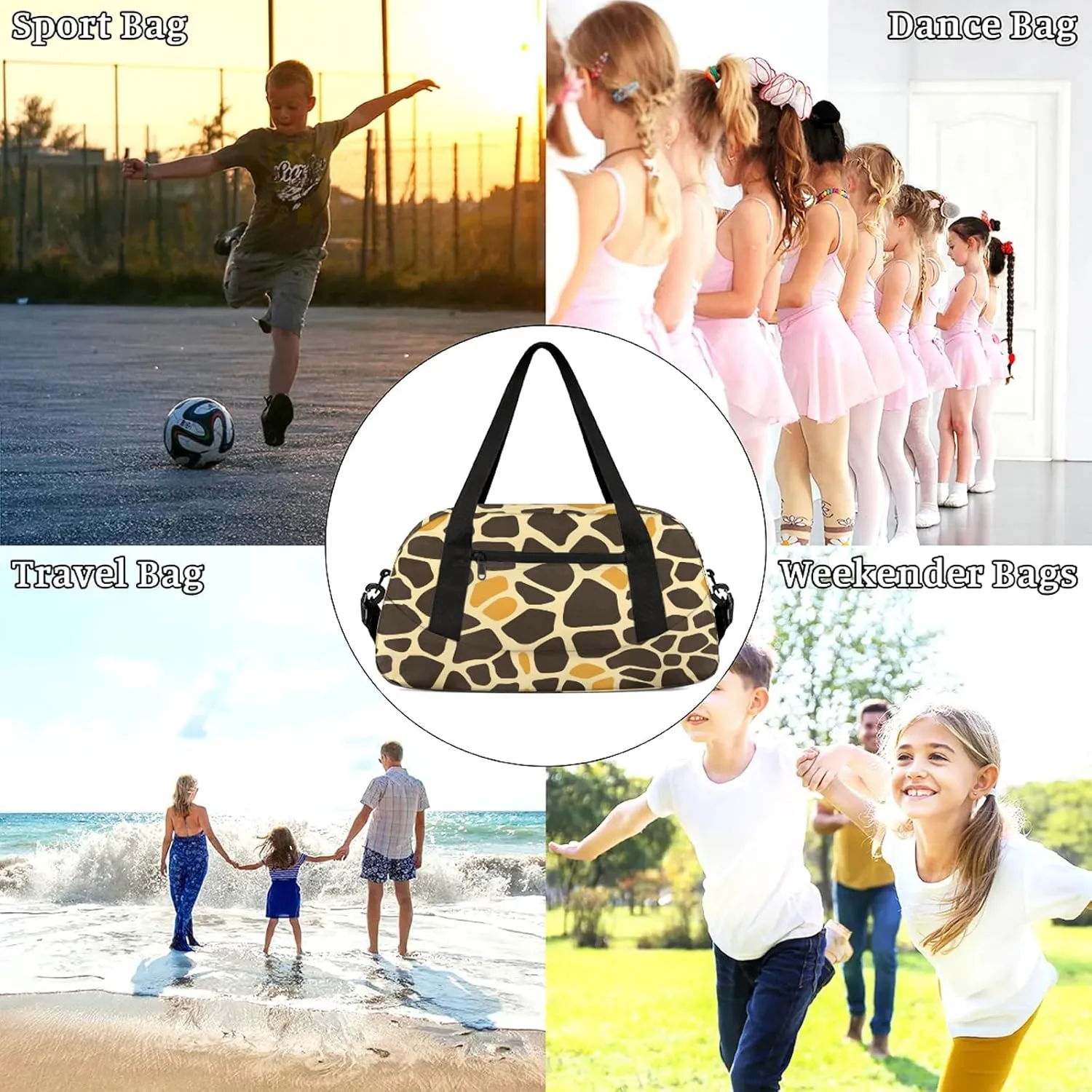 African Giraffe Kids Duffel Bag Lightweight Waterproof Sports Gym Bag with Front Zipper Pocket Foldable Weekender Overnight Bag for School Practice Gymnastic Ballet