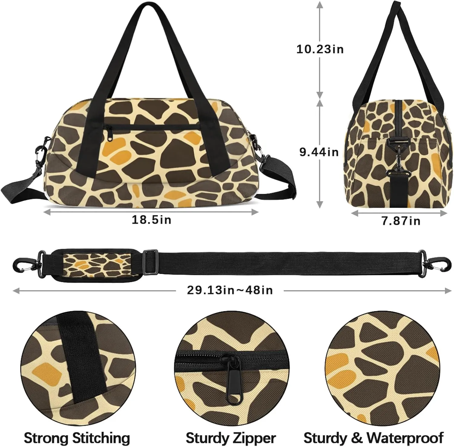 African Giraffe Kids Duffel Bag Lightweight Waterproof Sports Gym Bag with Front Zipper Pocket Foldable Weekender Overnight Bag for School Practice Gymnastic Ballet