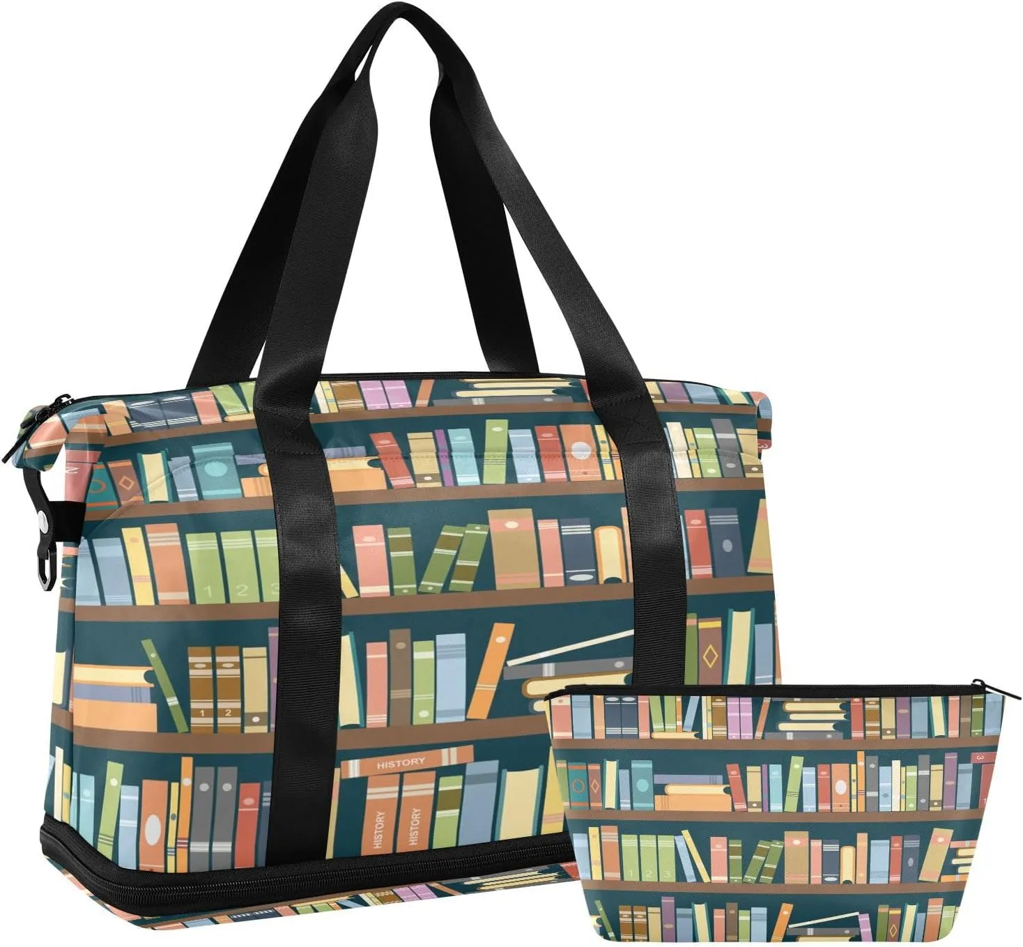ALAZA Bookshelves Of Books Library Travel Duffel Bag for Women Men Sports Gym Bag with Shoe Compartment Tote Weekender Overnight Bag with Wet Pocket for Travel, Gym,Yoga,Swimming