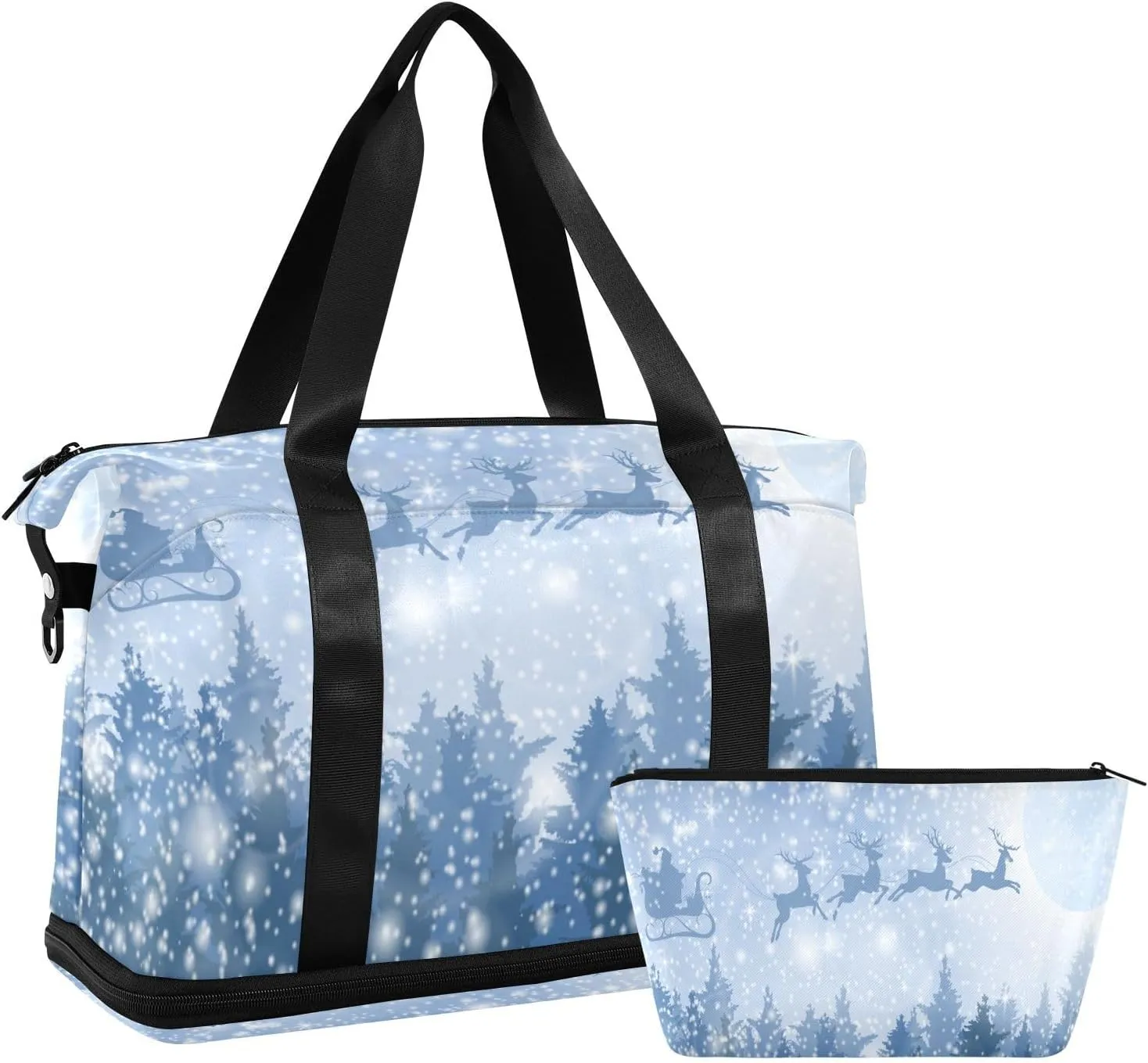 ALAZA Christmas Tree Elk and Snow Travel Duffel Bag for Women Men Sports Gym Bag with Shoe Compartment Tote Weekender Overnight Bag with Wet Pocket for Travel, Gym,Yoga,Swimming