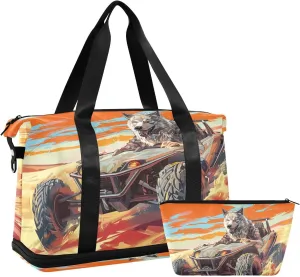 ALAZA Cool Wolf Driving Off-road Vehicle Travel Duffel Bag for Women Men Sports Gym Bag with Shoe Compartment Tote Weekender Overnight Bag with Wet Pocket for Travel, Gym,Yoga,Swimming