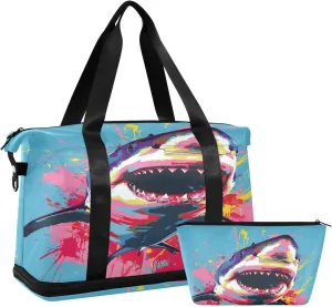 ALAZA Fantasy Shark Travel Duffel Bag for Women Men Sports Gym Bag with Shoe Compartment Tote Weekender Overnight Bag with Wet Pocket for Travel, Gym,Yoga,Swimming