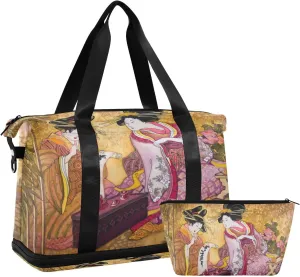 ALAZA Geisha Japan Batik Travel Duffel Bag for Women Men Sports Gym Bag with Shoe Compartment Tote Weekender Overnight Bag with Wet Pocket for Travel, Gym,Yoga,Swimming