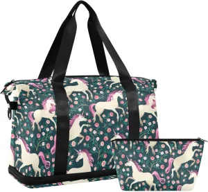 ALAZA Magic Unicorn Travel Duffel Bag for Women Men Sports Gym Bag with Shoe Compartment Tote Weekender Overnight Bag with Wet Pocket for Travel, Gym,Yoga,Swimming