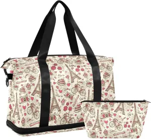 ALAZA Paris Vintage Pattern Travel Duffel Bag for Women Men Sports Gym Bag with Shoe Compartment Tote Weekender Overnight Bag with Wet Pocket for Travel, Gym,Yoga,Swimming