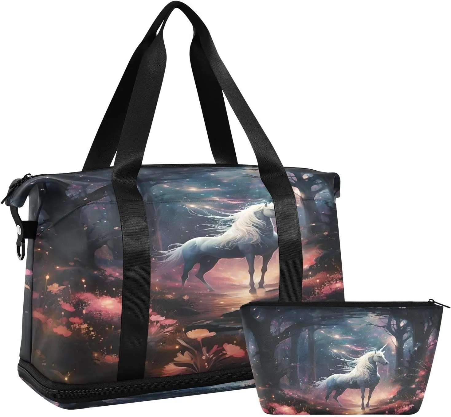 ALAZA Unicorn Horse Magic Forest Travel Duffel Bag for Women Men Sports Gym Bag with Shoe Compartment Tote Weekender Overnight Bag with Wet Pocket for Travel, Gym,Yoga,Swimming