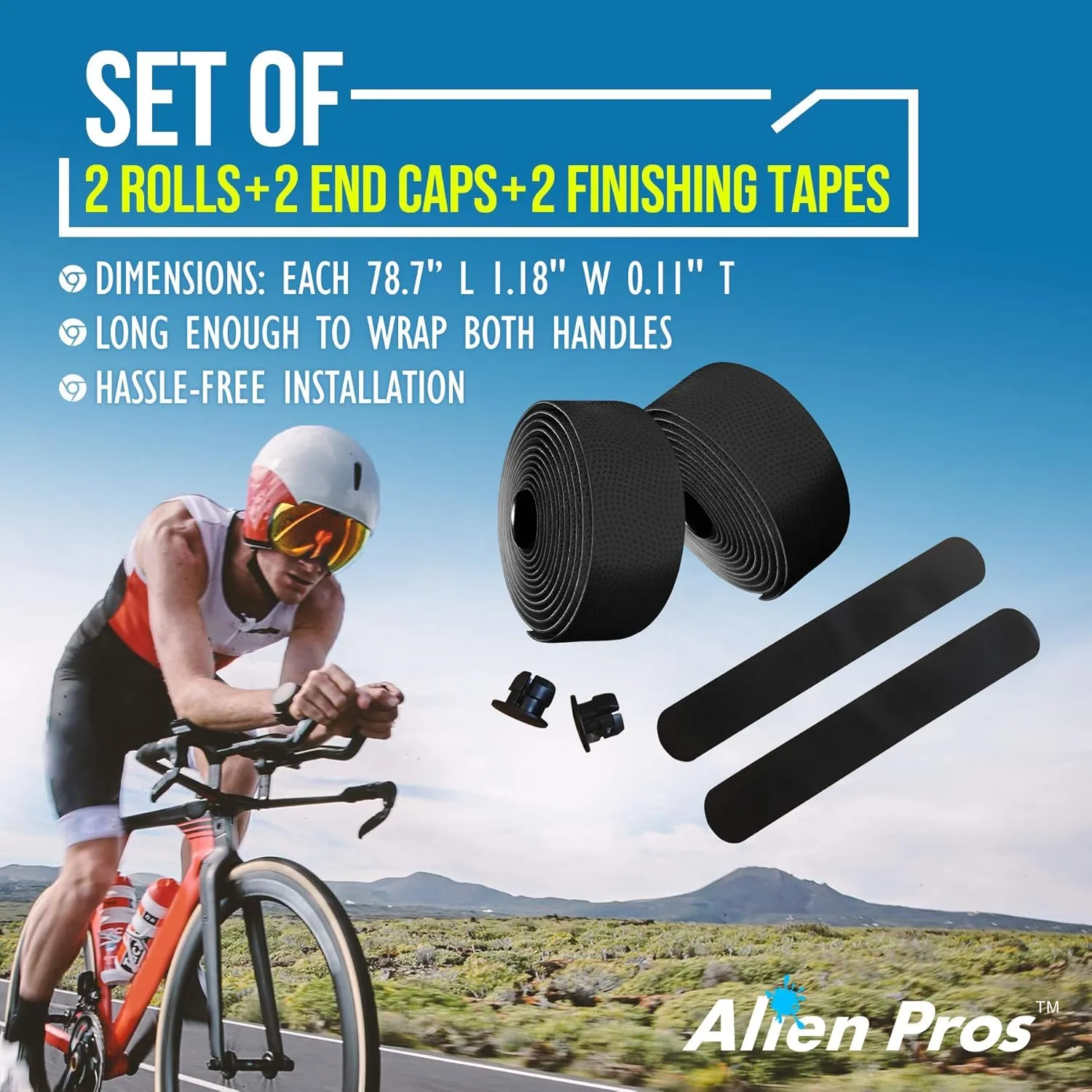 ALIEN PROS Bike Handlebar Tape PU (Set of 2) Black Red White Pink Blue - Enhance Your Bike Grip with These Bicycle Handle bar Tape - Wrap Your Bike for an Awesome Comfortable Ride