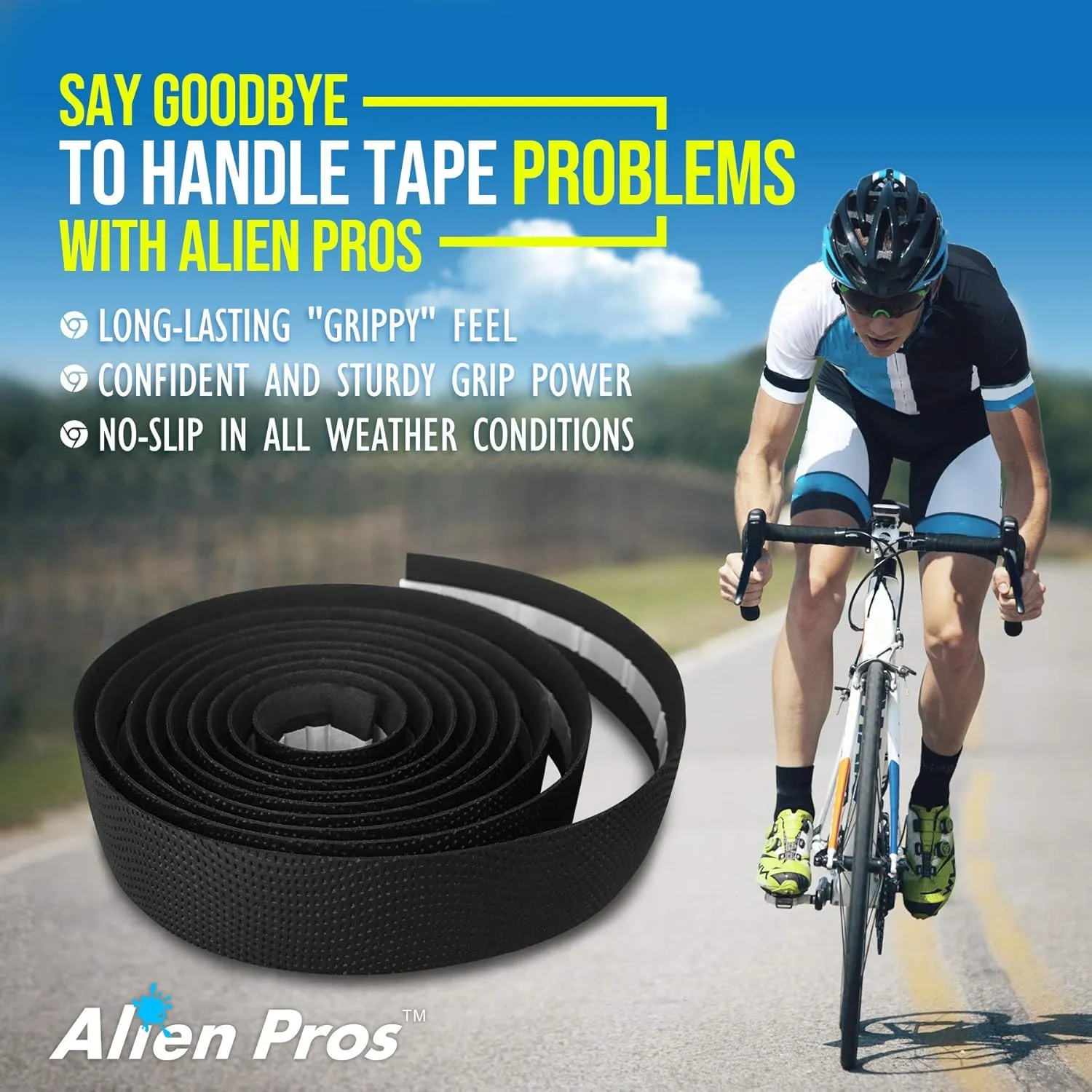 ALIEN PROS Bike Handlebar Tape PU (Set of 2) Black Red White Pink Blue - Enhance Your Bike Grip with These Bicycle Handle bar Tape - Wrap Your Bike for an Awesome Comfortable Ride