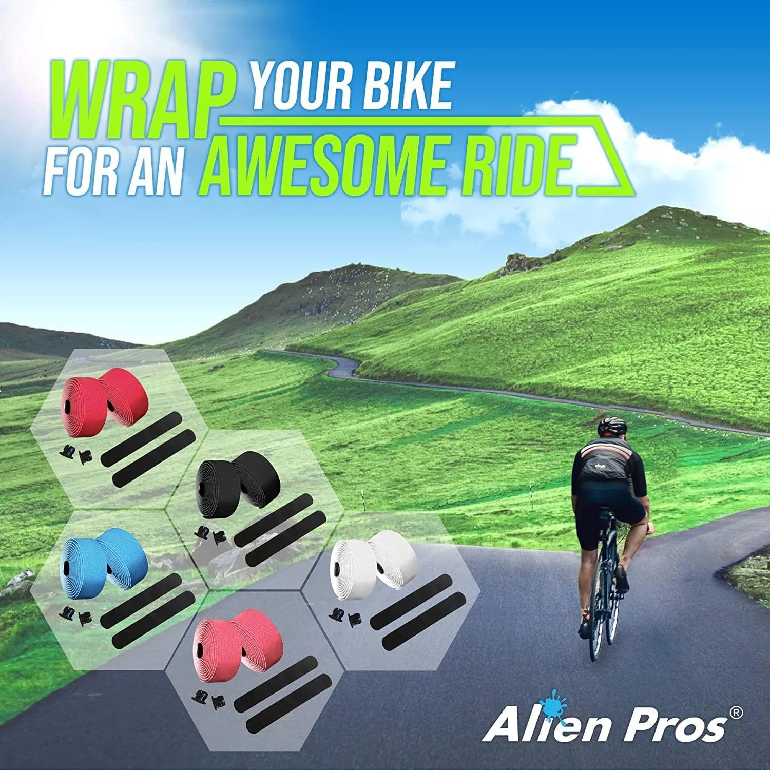 ALIEN PROS Bike Handlebar Tape PU (Set of 2) Black Red White Pink Blue - Enhance Your Bike Grip with These Bicycle Handle bar Tape - Wrap Your Bike for an Awesome Comfortable Ride