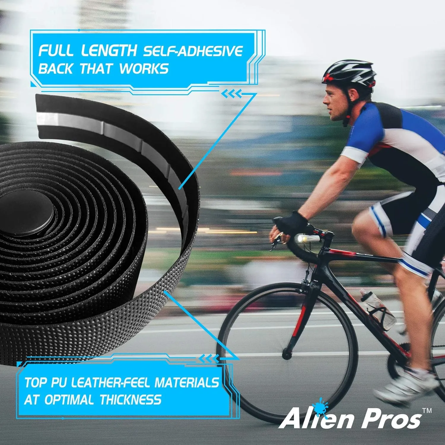 ALIEN PROS Bike Handlebar Tape PU (Set of 2) Black Red White Pink Blue - Enhance Your Bike Grip with These Bicycle Handle bar Tape - Wrap Your Bike for an Awesome Comfortable Ride