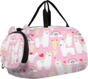 Alpaca Kids Overnight Sports Duffel Bags with Shoe Compartment & Wet Pocket Travel Sport Gym Bag for Girls Boys