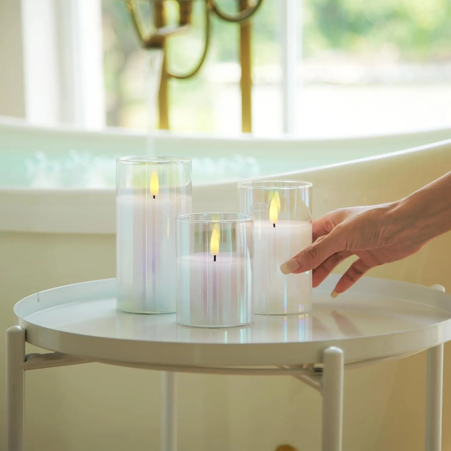Amagic Gradient Glass Flameless Candles - Battery Operated Candle with Remote Control and Timers - LED Fake Electric Candles for Home Decorations, Wedding, Festival, Party, Set of 3