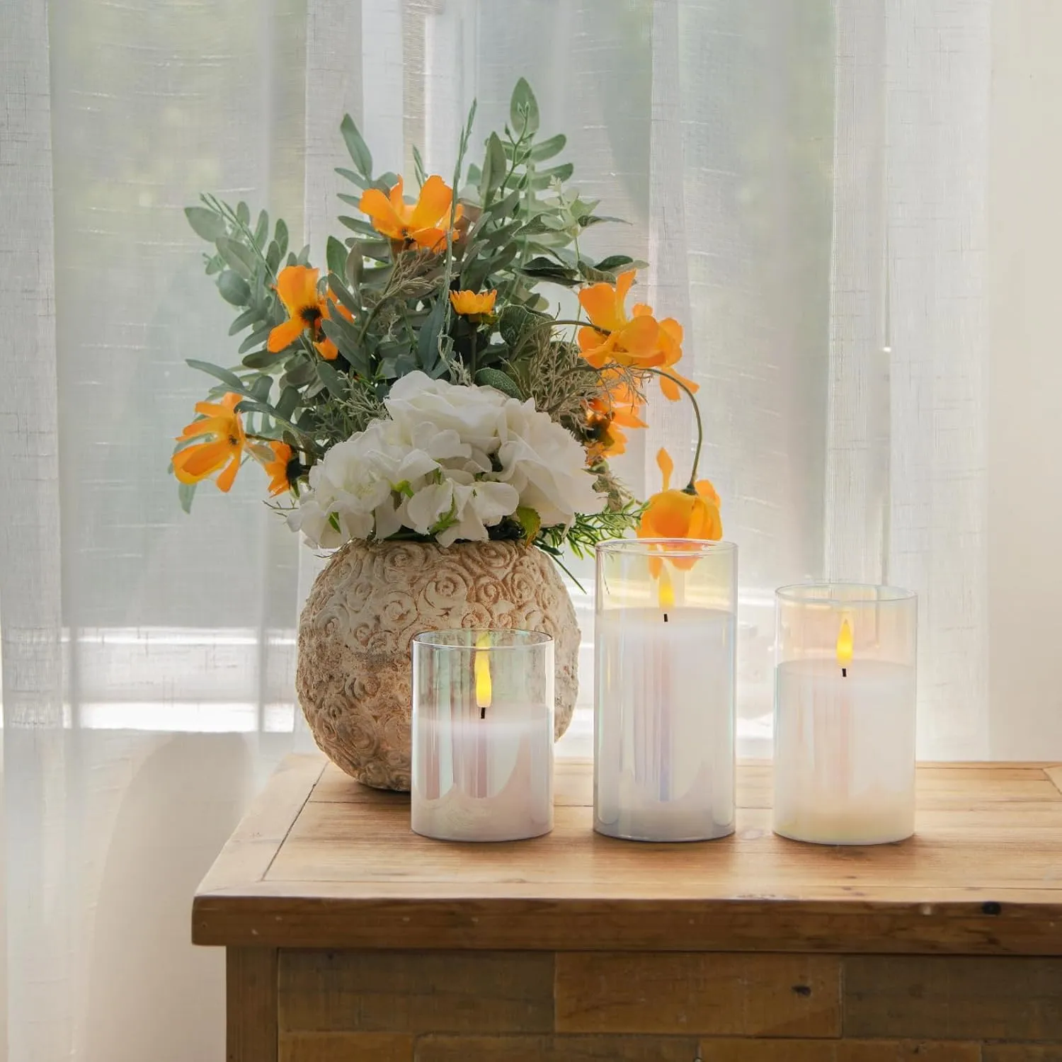 Amagic Gradient Glass Flameless Candles - Battery Operated Candle with Remote Control and Timers - LED Fake Electric Candles for Home Decorations, Wedding, Festival, Party, Set of 3