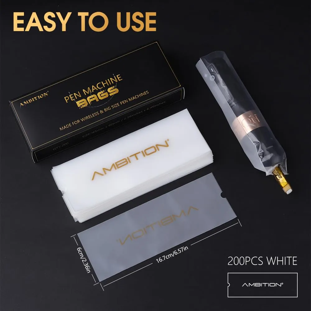 Ambition 200pcs Tattoo Machine Bags - Disposable Cartridge Tattoo Pen Covers Rotary Tattoo Machine Sleeves Protective Bags