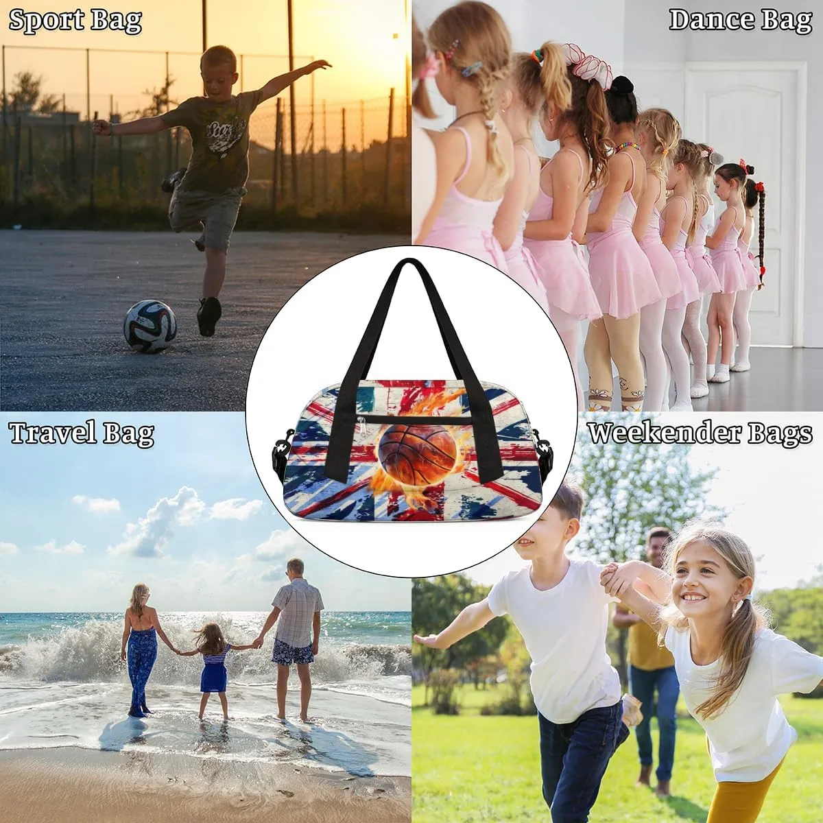 American Flag Basketball Kids Duffel Overnight Bag Boys, Ball Waterproof Gym Sports Duffle Bag Teen Personalized Travel Gymnastic Weekender Bag Custom Carry on Toe Bag for Boys