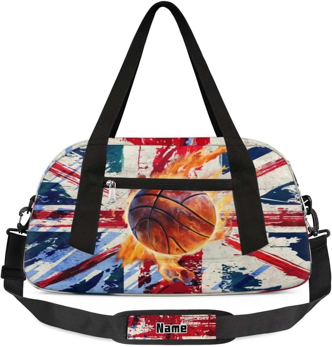 American Flag Basketball Kids Duffel Overnight Bag Boys, Ball Waterproof Gym Sports Duffle Bag Teen Personalized Travel Gymnastic Weekender Bag Custom Carry on Toe Bag for Boys