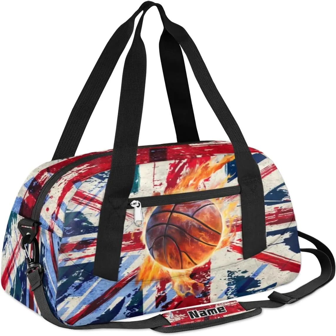 American Flag Basketball Kids Duffel Overnight Bag Boys, Ball Waterproof Gym Sports Duffle Bag Teen Personalized Travel Gymnastic Weekender Bag Custom Carry on Toe Bag for Boys