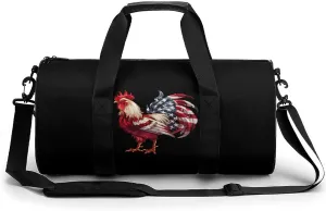 American Flag Cock Fighting Rooster Chicken Gym Bag Lightweight Duffel Bag Workout Bag Overnight Backpack Travel Bags for Men Women
