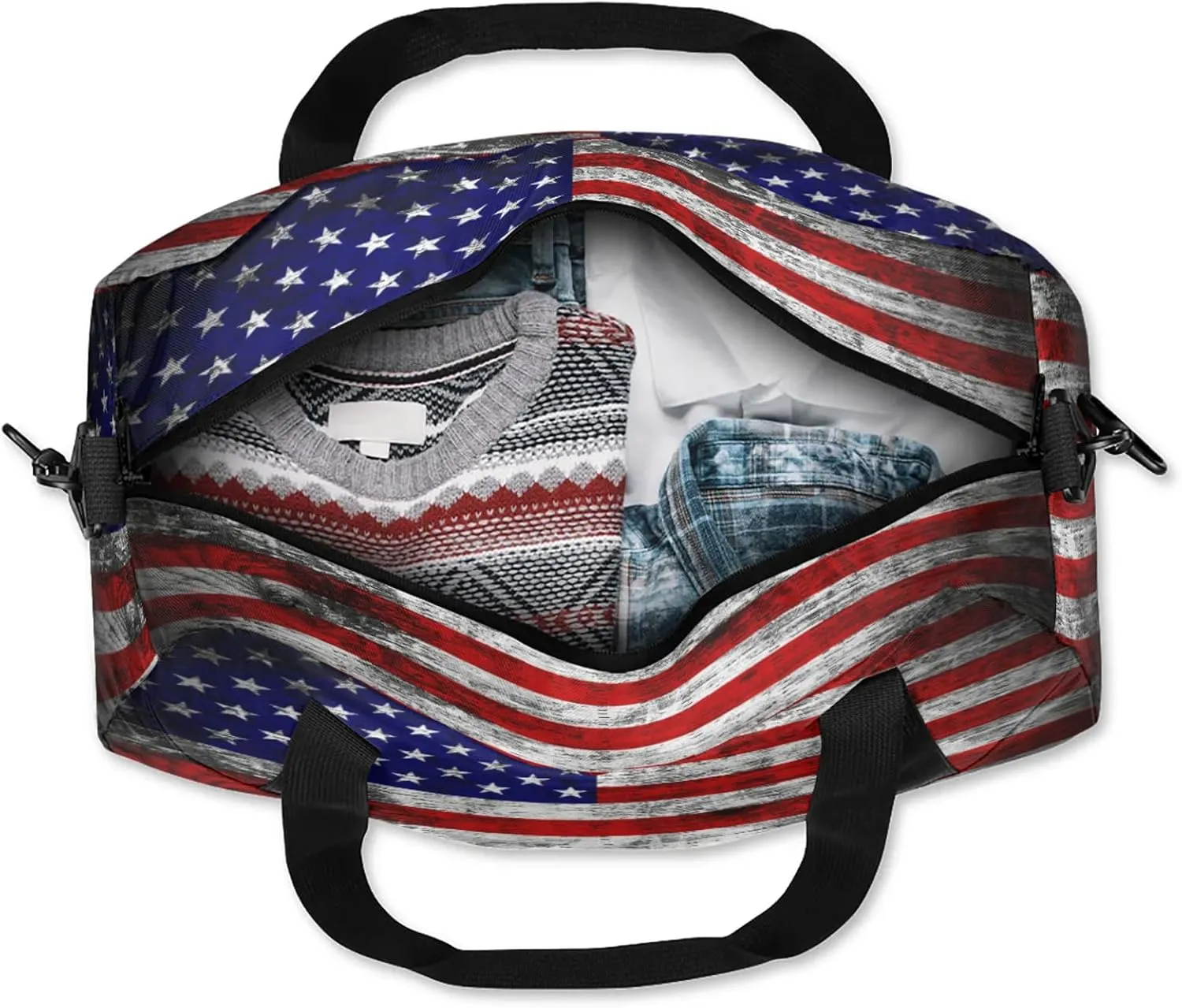 American Flag Kids Duffel Bag Lightweight Waterproof Sports Gym Bag with Front Zipper Pocket Foldable Weekender Overnight Bag for School Practice Gymnastic Ballet