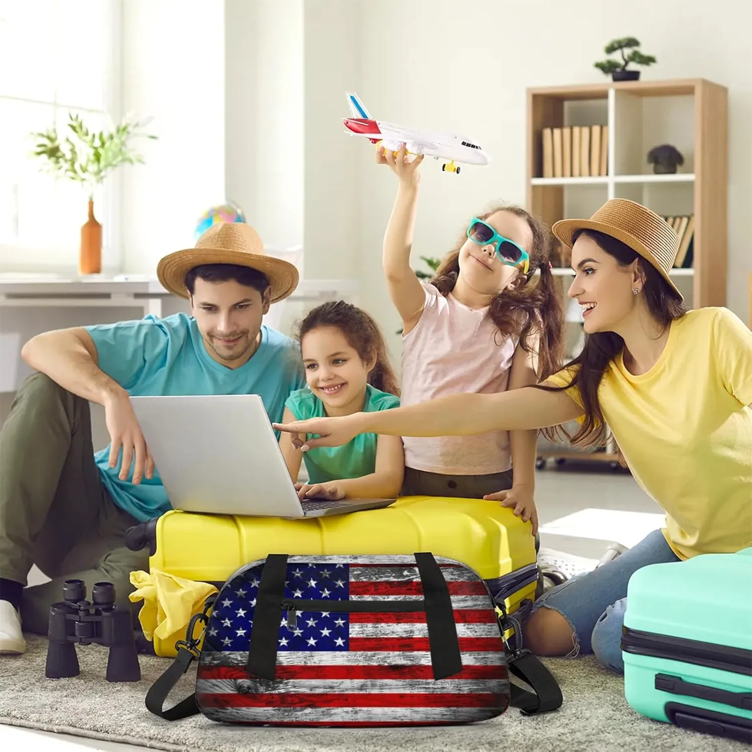 American Flag Kids Duffel Bag Lightweight Waterproof Sports Gym Bag with Front Zipper Pocket Foldable Weekender Overnight Bag for School Practice Gymnastic Ballet