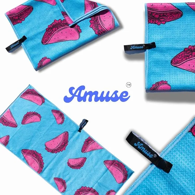 Amuse Sweat Towel - Cooling Pickleball and Golf Towels for Men and Women - Sports Gear Essentials and Bag Accessories – Funny Kitchen Gifts with Cool Balls Design (Pink Tacos)