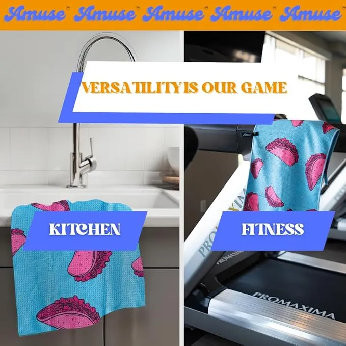 Amuse Sweat Towel - Cooling Pickleball and Golf Towels for Men and Women - Sports Gear Essentials and Bag Accessories – Funny Kitchen Gifts with Cool Balls Design (Pink Tacos)