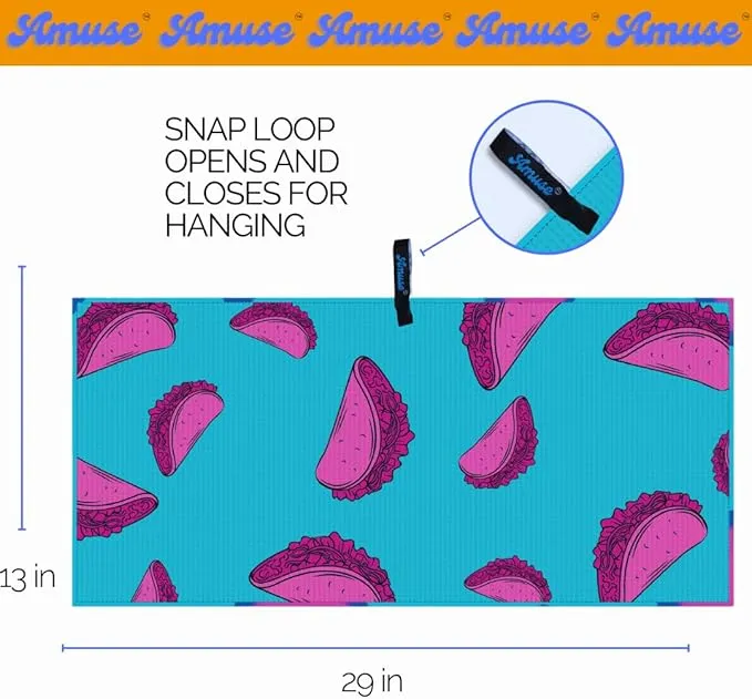 Amuse Sweat Towel - Cooling Pickleball and Golf Towels for Men and Women - Sports Gear Essentials and Bag Accessories – Funny Kitchen Gifts with Cool Balls Design (Pink Tacos)