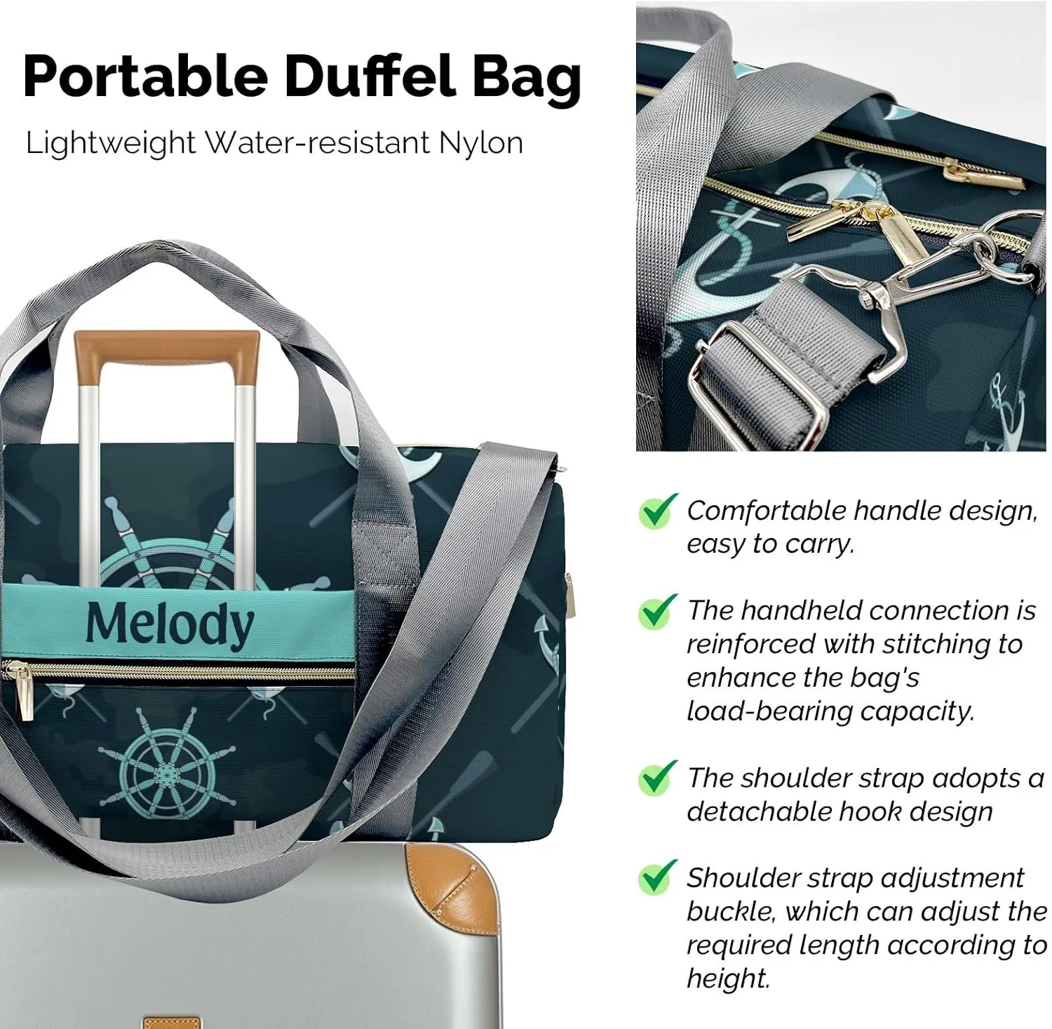 Anchor Marine Personalized Duffel Bag,Custom Travel Gym Bag with Name,Waterproof Sports Overnight Bag with Shoe Compartment & Shoulder Strap