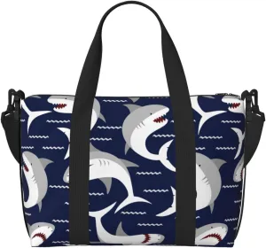Angry Shark Travel Bag Weekender Bags for Women Men Carry on Overnight Bag Tote Bag Yoga Gym Bag With Adjustable Straps for Gym, Work, Personal Items