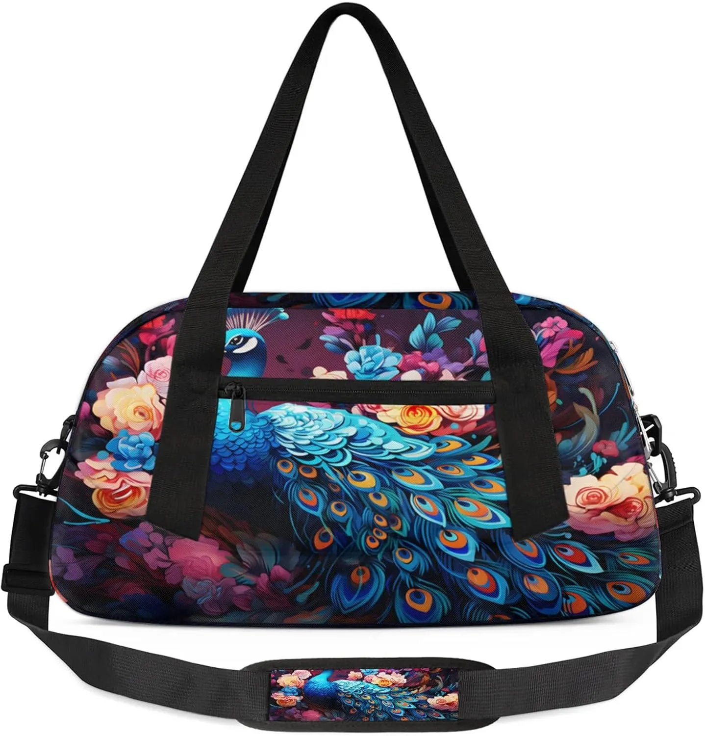 Animal Peacock Pattern Kids Duffel Bag Lightweight Waterproof Sports Gym Bag with Front Zipper Pocket Foldable Weekender Overnight Bag for School Practice Gymnastic Ballet