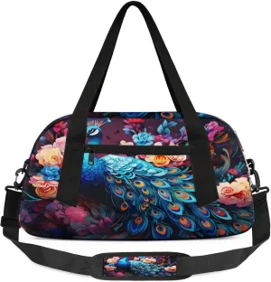 Animal Peacock Pattern Kids Duffel Bag Lightweight Waterproof Sports Gym Bag with Front Zipper Pocket Foldable Weekender Overnight Bag for School Practice Gymnastic Ballet
