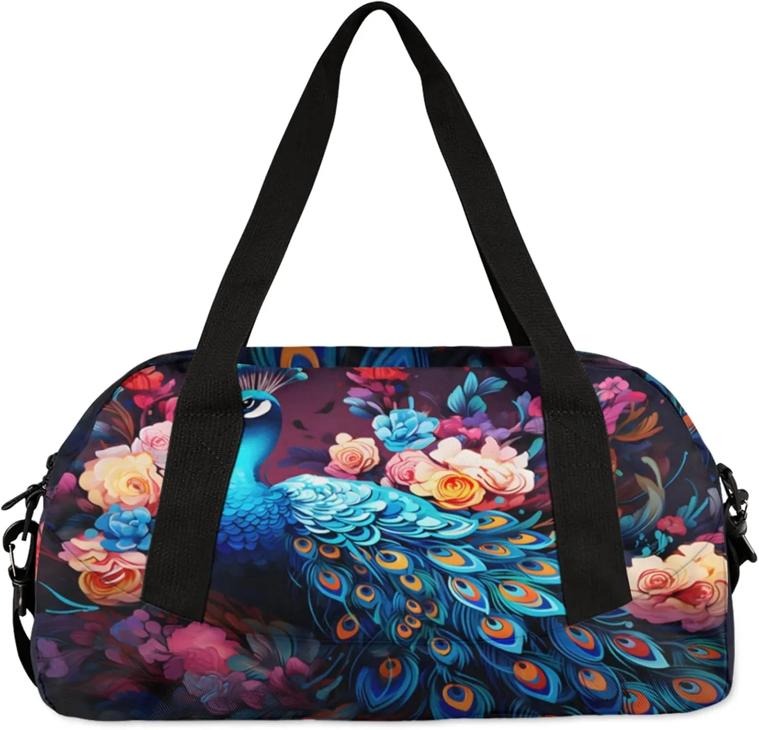 Animal Peacock Pattern Kids Duffel Bag Lightweight Waterproof Sports Gym Bag with Front Zipper Pocket Foldable Weekender Overnight Bag for School Practice Gymnastic Ballet