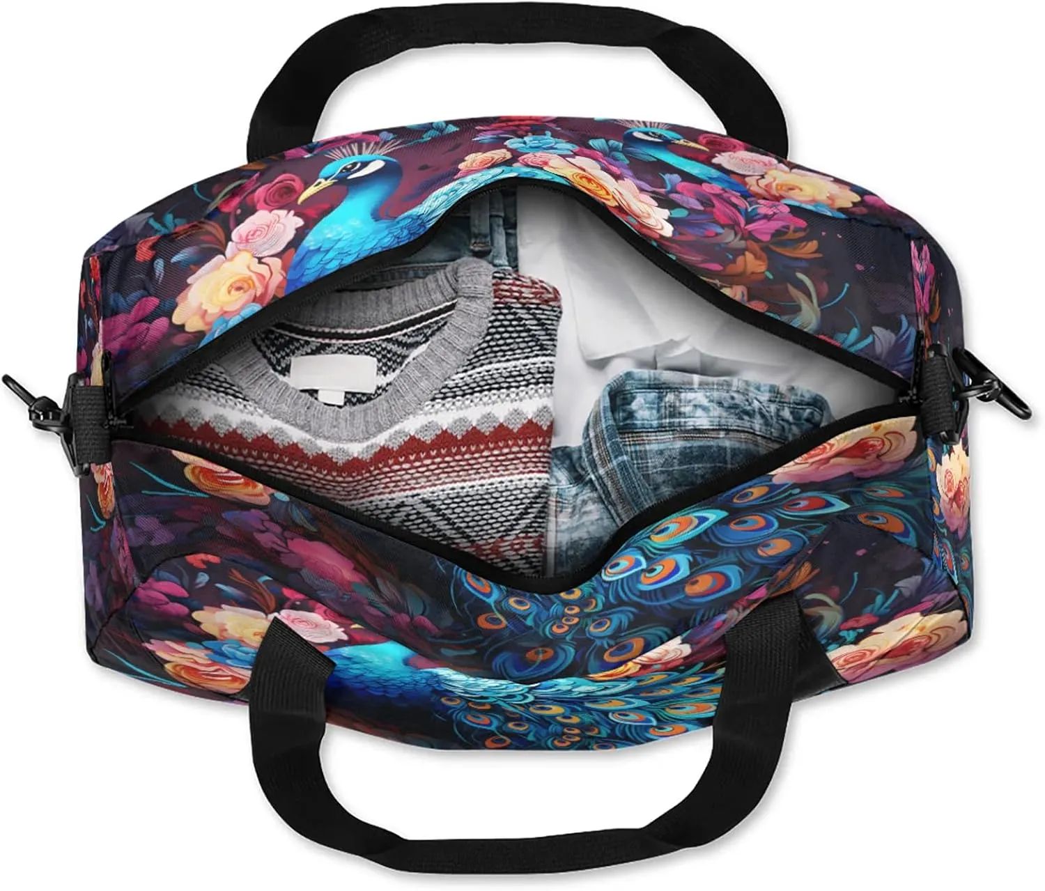 Animal Peacock Pattern Kids Duffel Bag Lightweight Waterproof Sports Gym Bag with Front Zipper Pocket Foldable Weekender Overnight Bag for School Practice Gymnastic Ballet