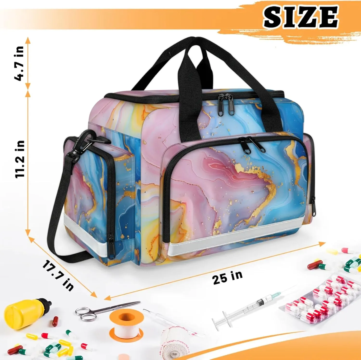 Anti-Scratch Duffle Bag for Travel 25x17.7x11.2 Inch - Waterproof Duffel Bag for Camping Fitness, Durable EMS Gear for First Responders Attractive Marble Pattern
