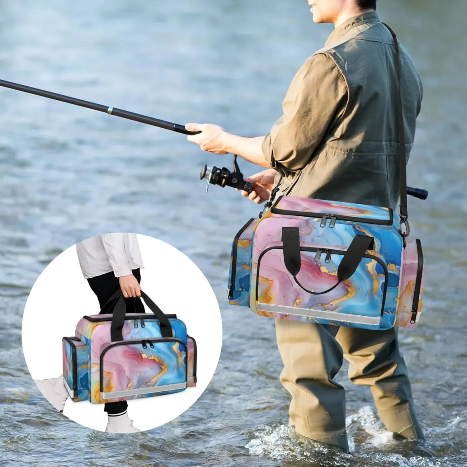 Anti-Scratch Duffle Bag for Travel 25x17.7x11.2 Inch - Waterproof Duffel Bag for Camping Fitness, Durable EMS Gear for First Responders Attractive Marble Pattern
