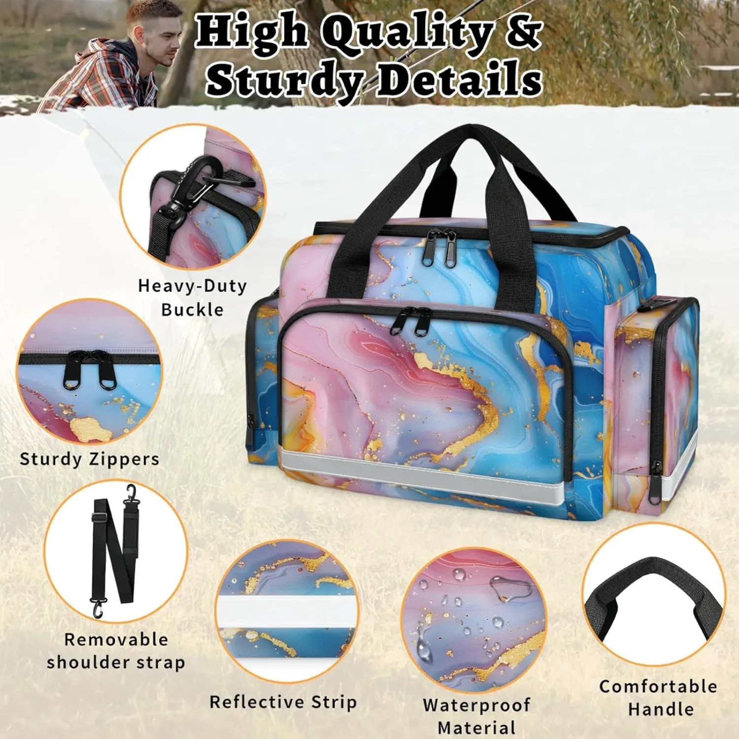 Anti-Scratch Duffle Bag for Travel 25x17.7x11.2 Inch - Waterproof Duffel Bag for Camping Fitness, Durable EMS Gear for First Responders Attractive Marble Pattern