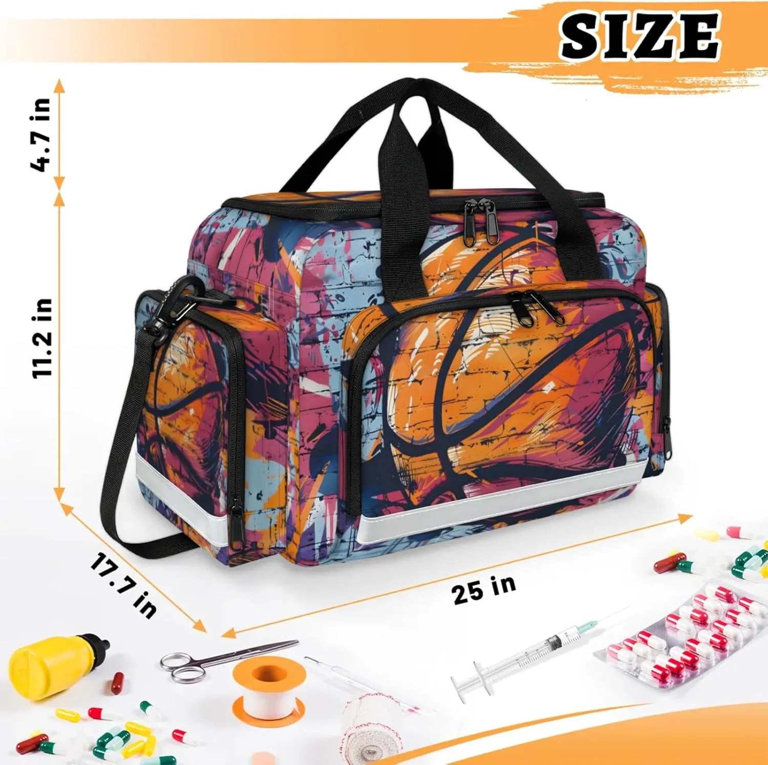 Anti-Scratch Duffle Bag for Travel 25x17.7x11.2 Inch - Waterproof Duffel Bag for Camping Fitness, Durable EMS Gear for First Responders Basketball Graffiti
