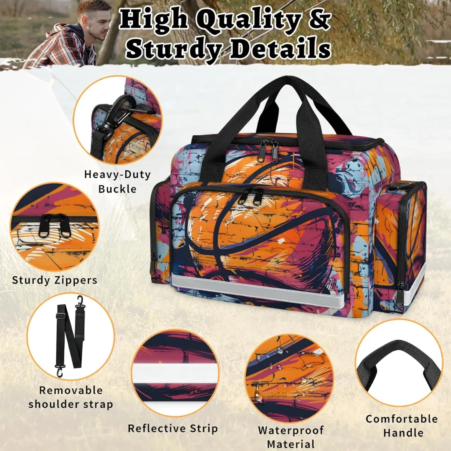 Anti-Scratch Duffle Bag for Travel 25x17.7x11.2 Inch - Waterproof Duffel Bag for Camping Fitness, Durable EMS Gear for First Responders Basketball Graffiti