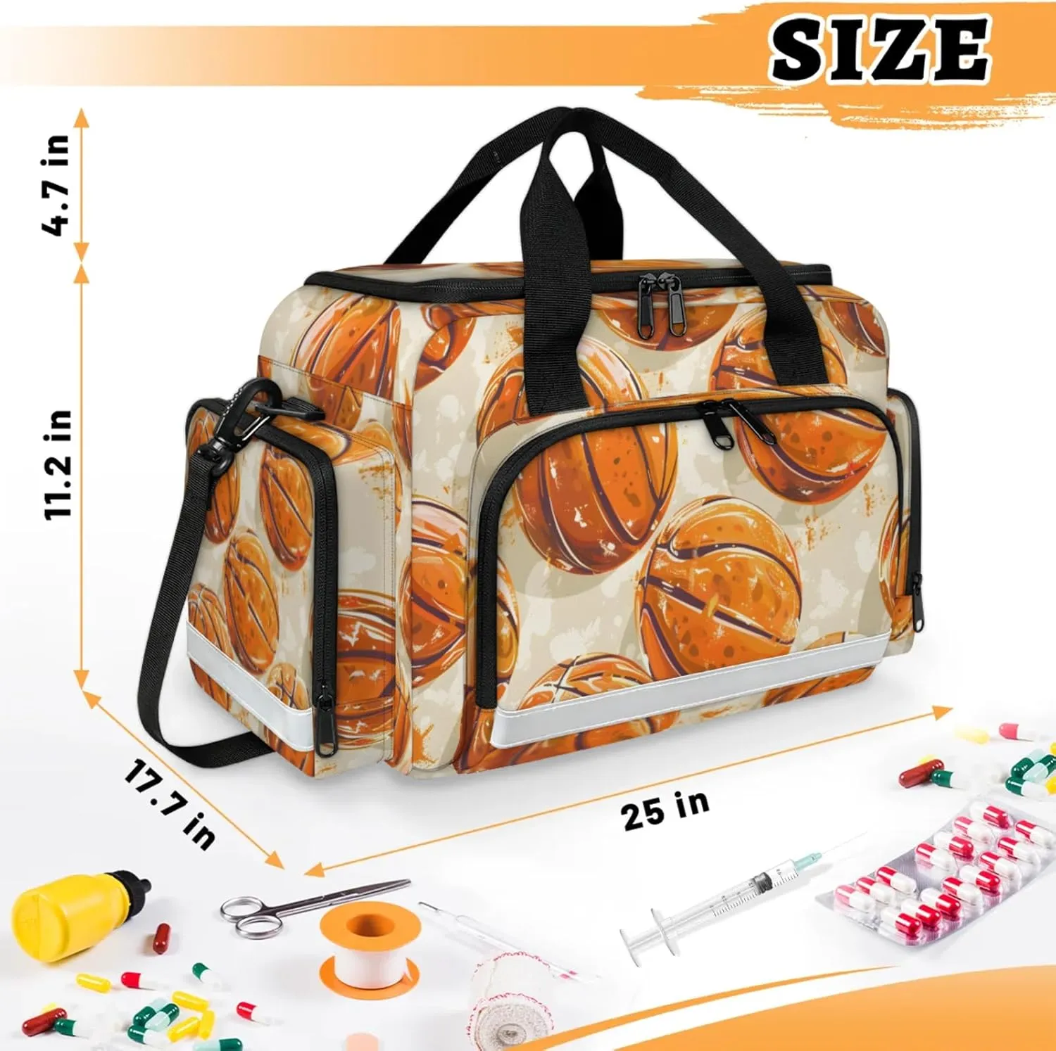 Anti-Scratch Duffle Bag for Travel 25x17.7x11.2 Inch - Waterproof Duffel Bag for Camping Fitness, Durable EMS Gear for First Responders Basketball Print