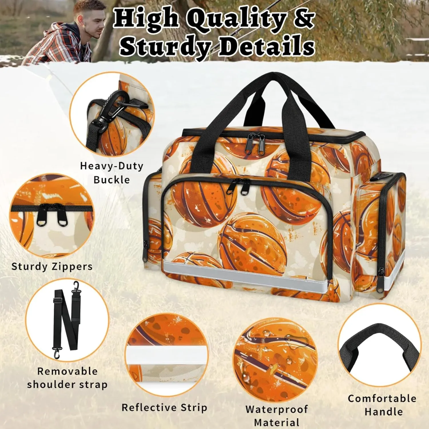 Anti-Scratch Duffle Bag for Travel 25x17.7x11.2 Inch - Waterproof Duffel Bag for Camping Fitness, Durable EMS Gear for First Responders Basketball Print