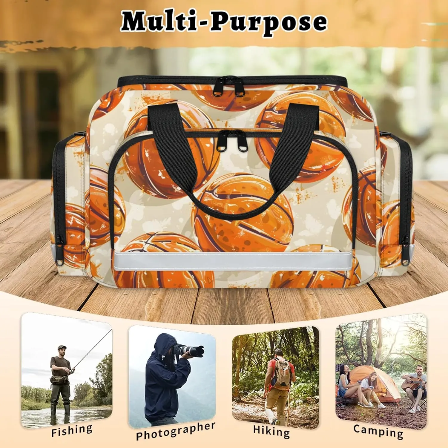Anti-Scratch Duffle Bag for Travel 25x17.7x11.2 Inch - Waterproof Duffel Bag for Camping Fitness, Durable EMS Gear for First Responders Basketball Print