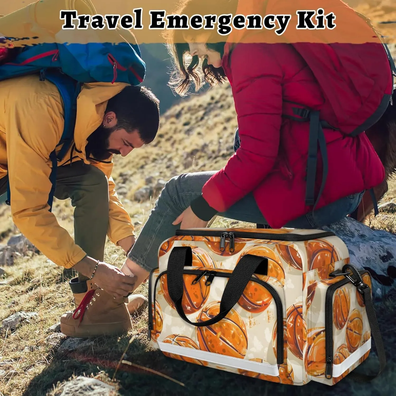 Anti-Scratch Duffle Bag for Travel 25x17.7x11.2 Inch - Waterproof Duffel Bag for Camping Fitness, Durable EMS Gear for First Responders Basketball Print