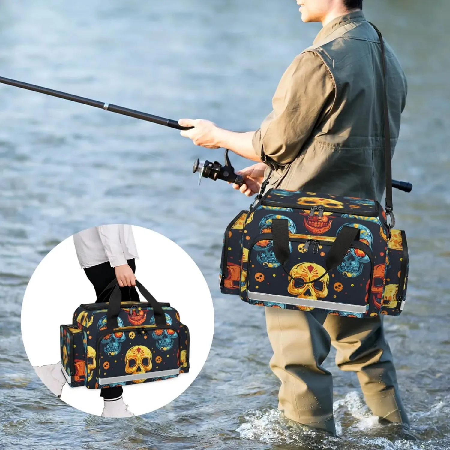 Anti-Scratch Duffle Bag for Travel 25x17.7x11.2 Inch - Waterproof Duffel Bag for Camping Fitness, Durable EMS Gear for First Responders Cute Skulls