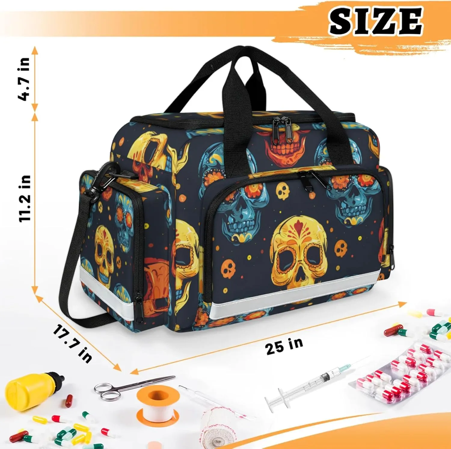 Anti-Scratch Duffle Bag for Travel 25x17.7x11.2 Inch - Waterproof Duffel Bag for Camping Fitness, Durable EMS Gear for First Responders Cute Skulls