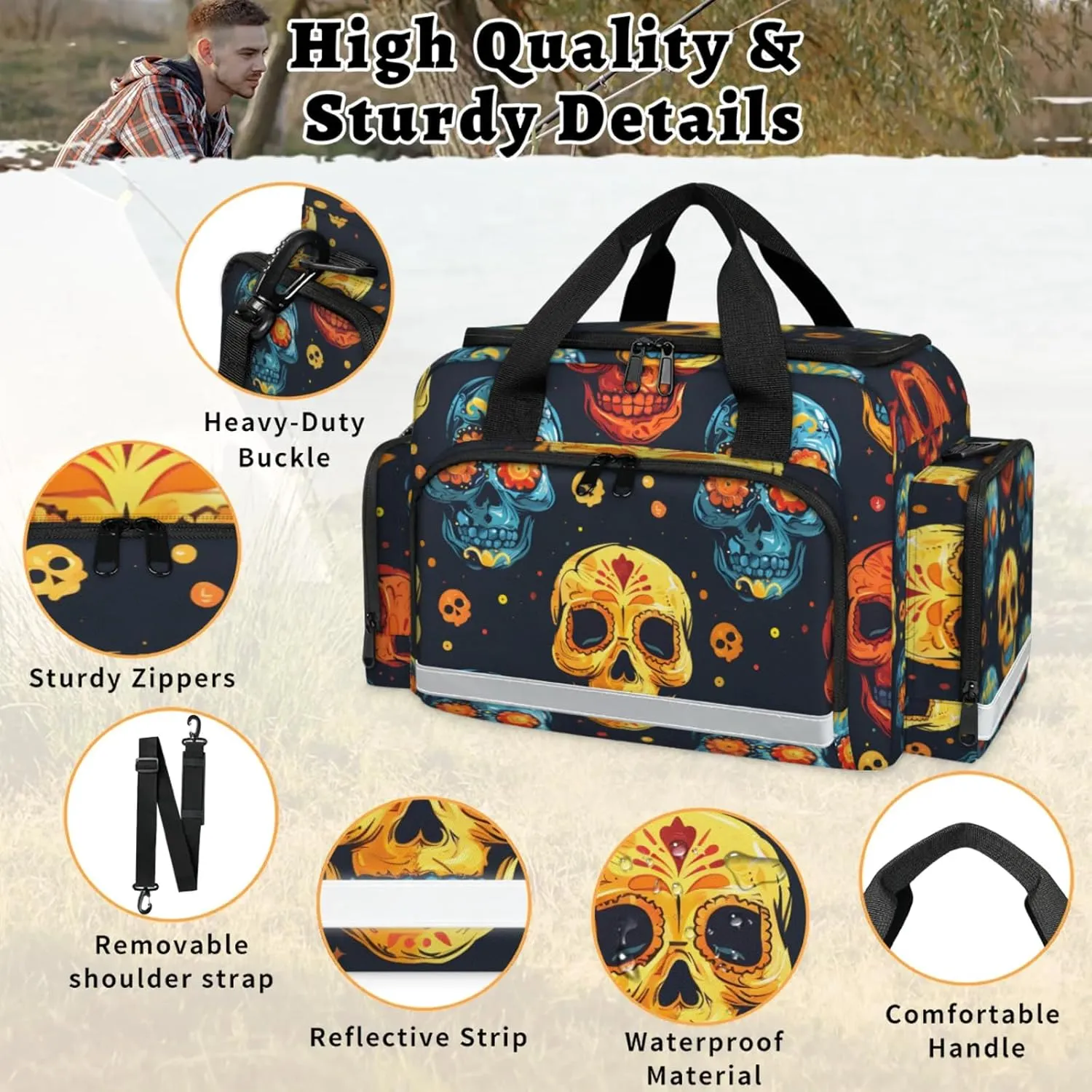 Anti-Scratch Duffle Bag for Travel 25x17.7x11.2 Inch - Waterproof Duffel Bag for Camping Fitness, Durable EMS Gear for First Responders Cute Skulls