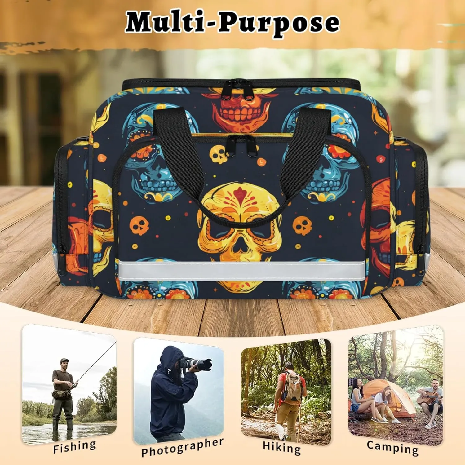 Anti-Scratch Duffle Bag for Travel 25x17.7x11.2 Inch - Waterproof Duffel Bag for Camping Fitness, Durable EMS Gear for First Responders Cute Skulls